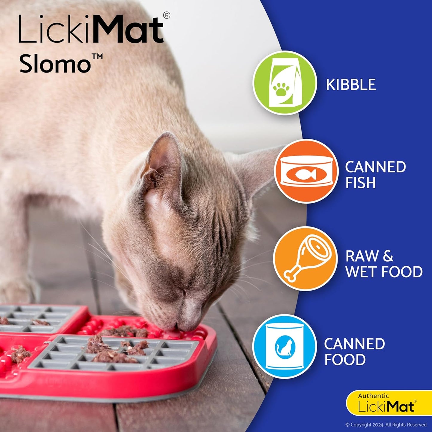LickiMat Slomo, Cat Slow Feeder Lick Mat, Boredom Anxiety Reducer; Perfect for Food, Treats, Yogurt, or Peanut Butter. Fun Alternative to a Slow Feed Cat Bowl or Dish, Orange