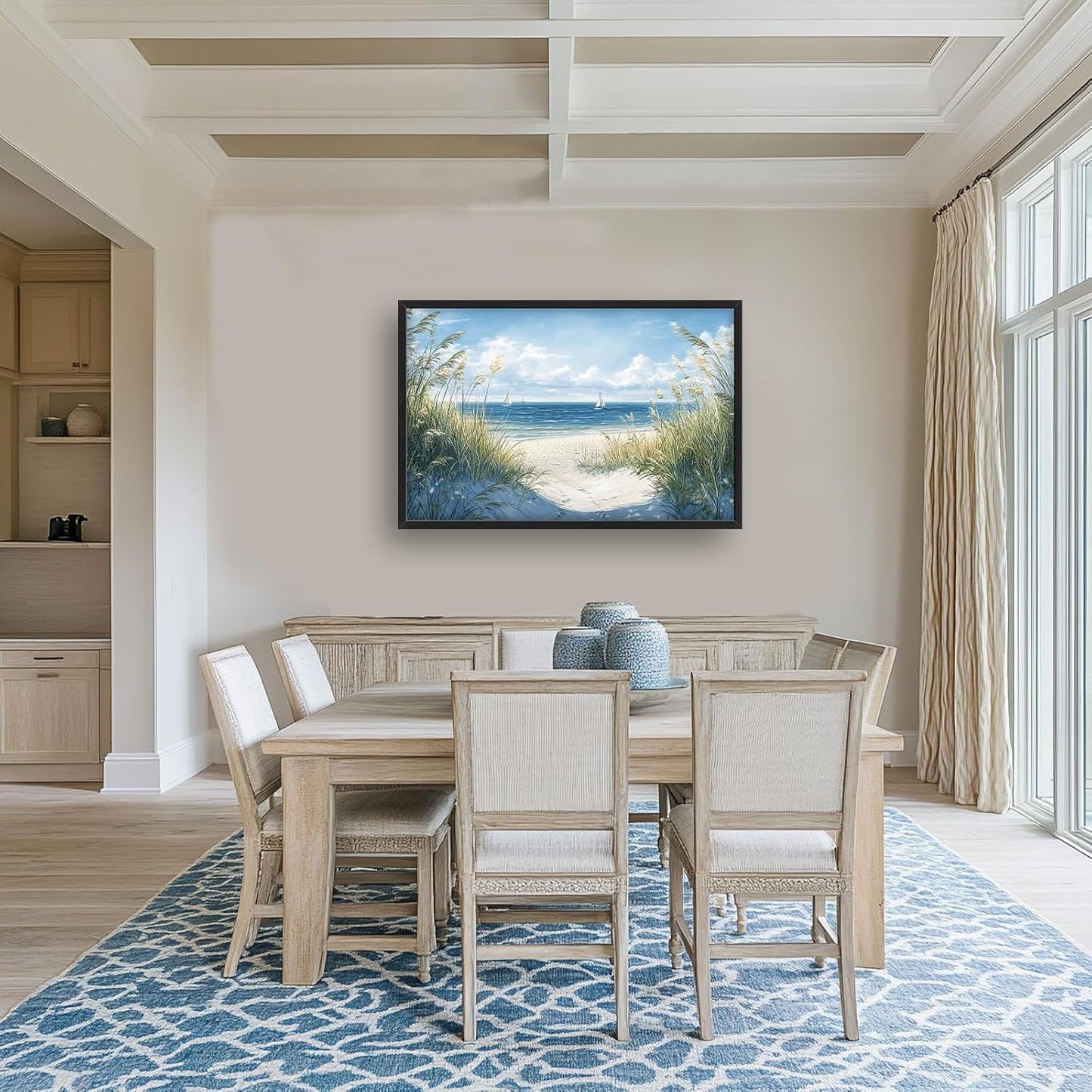 Framed Large Beach Wall Art for Living Room, Oversized Coastal Nautical Wall Decor Sailboat Canvas Seaside Pictures Modern Artwork Home Decoration for Living Room Bedroom Office 36"x24"