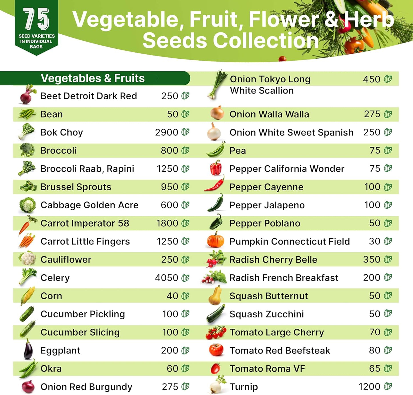 75 Herb & Vegetable Seeds Variety Pack, Garden Seed Starter Kit - Over 47,380 Non-GMO Heirloom Seeds for Planting Vegetables and Herbs Garden Seeds Gift Seed Box with Gardening Supplies, Survival Kit