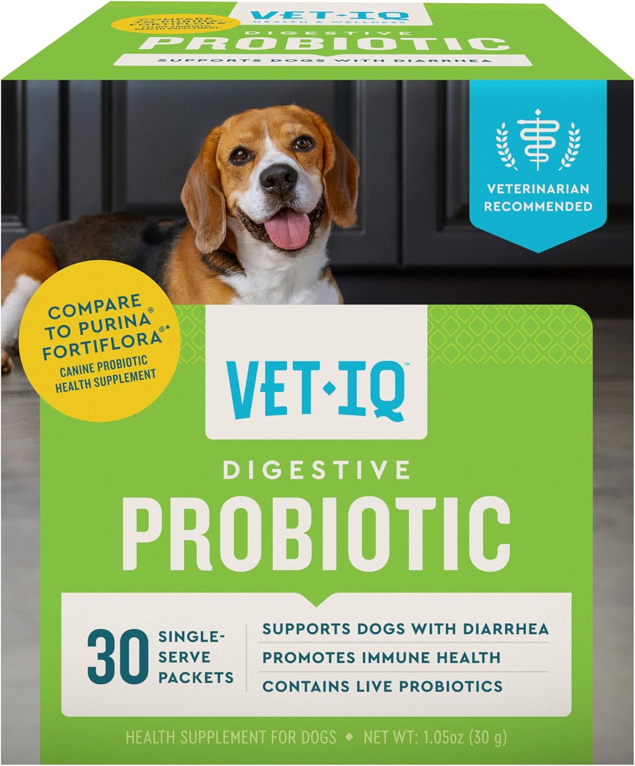 VetIQ Probiotic Powder for Dogs, Compare to Fortiflora Probiotic Powder*, Treats Diarrhea, Digestive Issues, and Food Sensitivity, Chicken Flavored Single Serve Packets, 30 Count