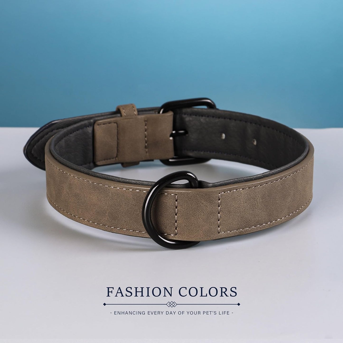 Didog Soft Padded PU Leather Dog Collar, Breathable and Adjustable Dog Collars for Medium Dogs, Comfortable for Daily Walk, Brown, L Fit Neck 13-17"(22-44 lbs)