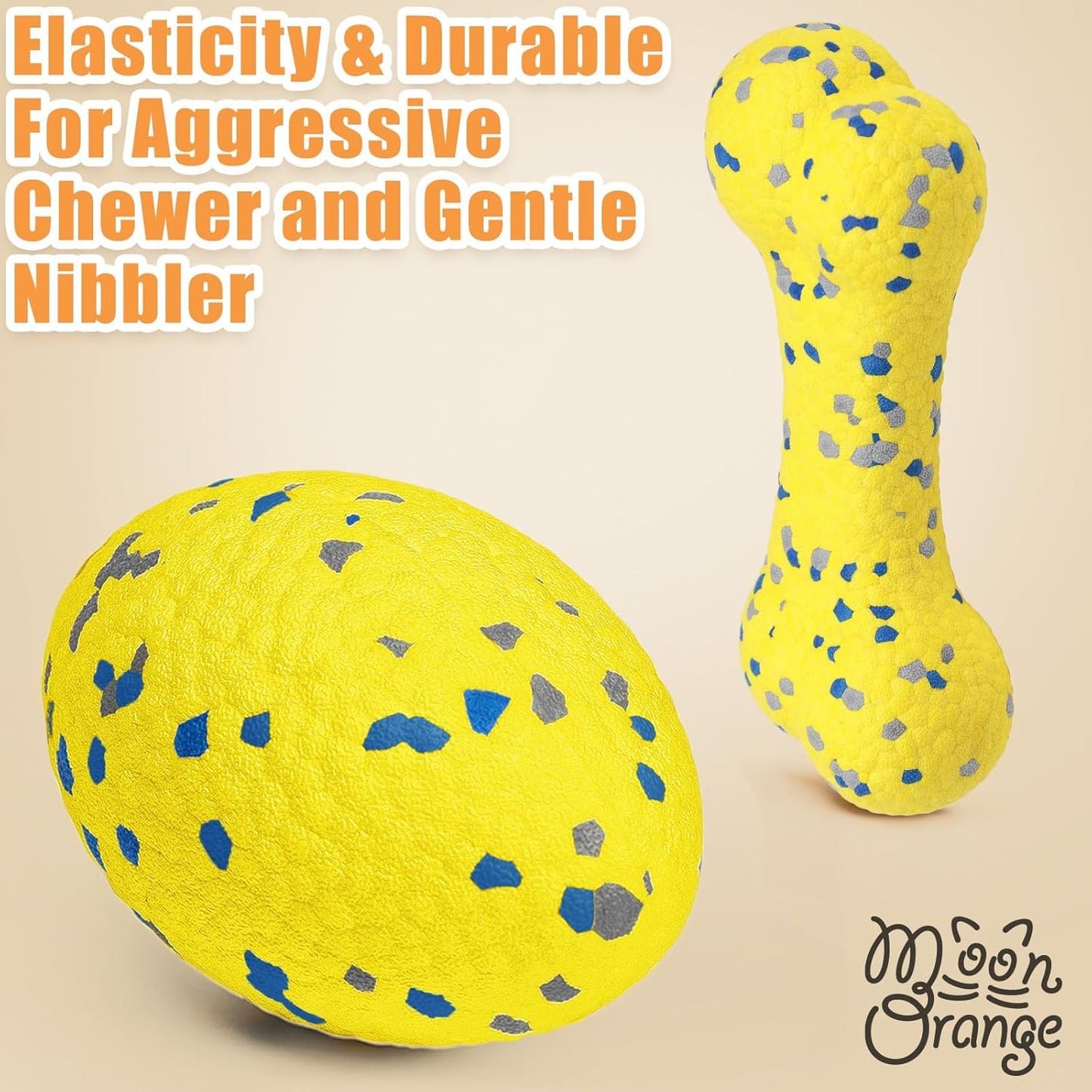 2Pcs Upgrade Bone Dog Balls+Rugby Dogs Toys for Aggressive Chewers, Indestructible Tennis Balls for Dogs (Yellow)