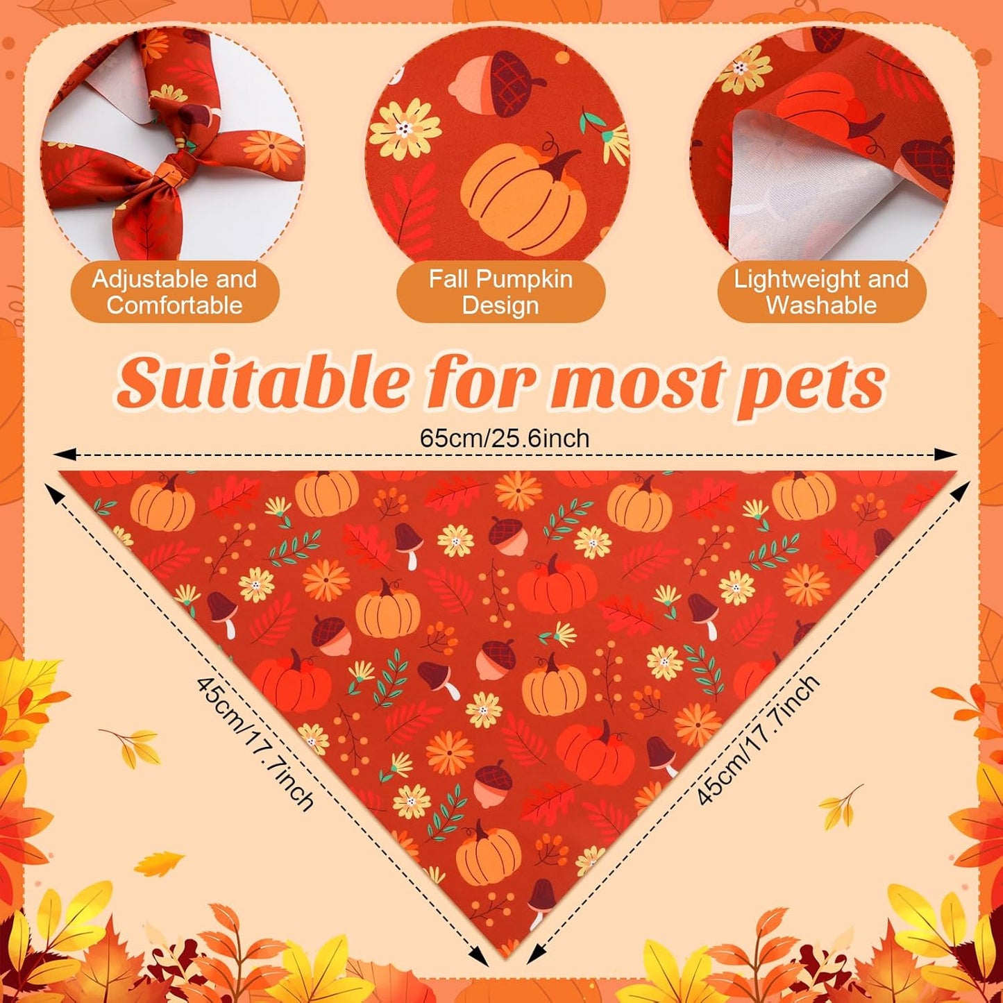 Chunful 100 Pieces Fall Dog Bandanas Bulk Autumn Pet Bandanas with Pumpkin Patterns Triangle Scarf Bib Kerchief Set for Small Large Dog Thanksgiving Costume Accessories (25.6 x 17.7 x 17.7)
