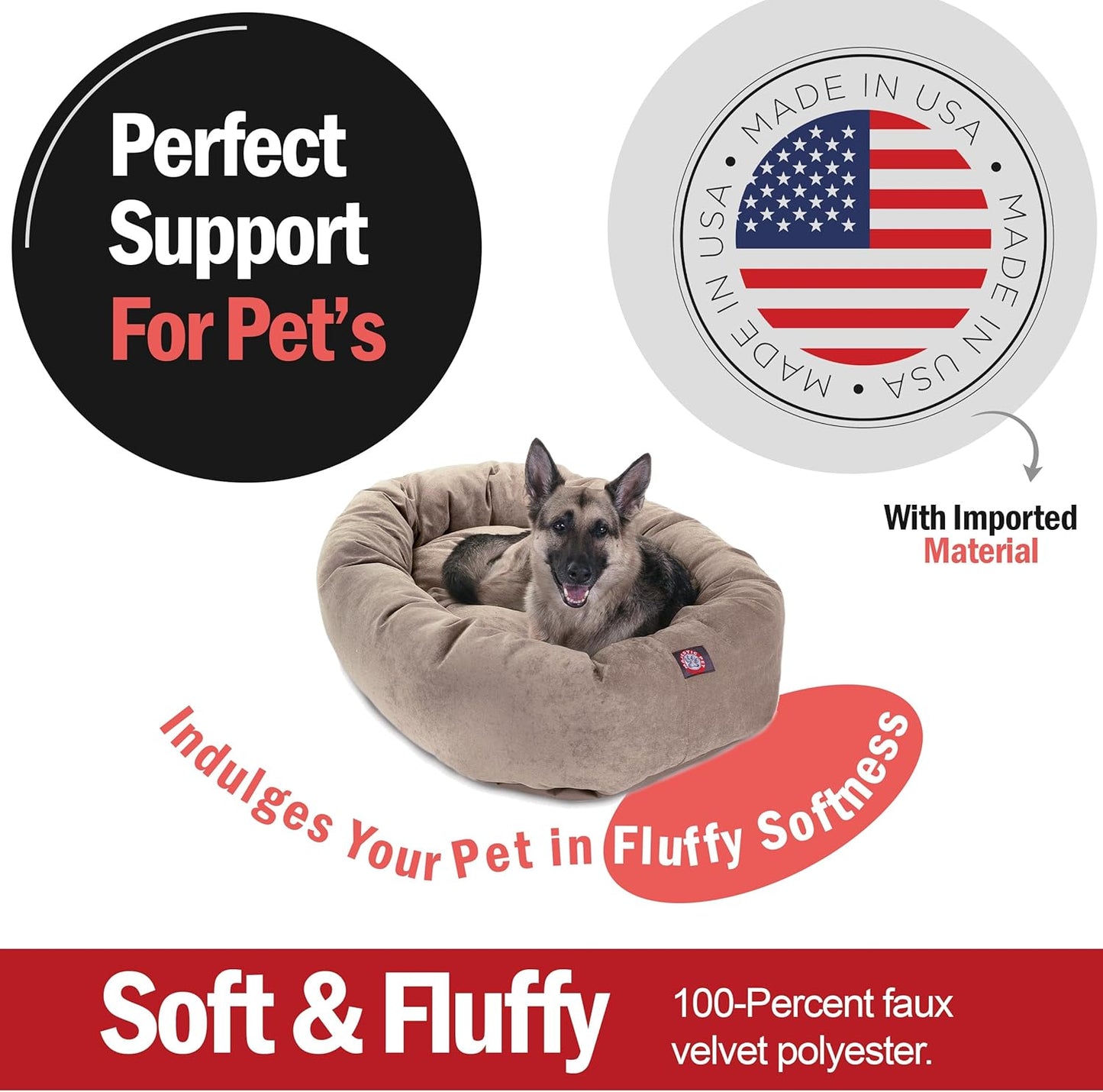 Majestic Pet 52 Inch Micro Velvet Calming Dog Bed Washable 52x35x11 (inch) – Cozy Soft Round Donut Dog Bed with Spine for Head Support -Pet Bed X- Large - Pearl (2025)