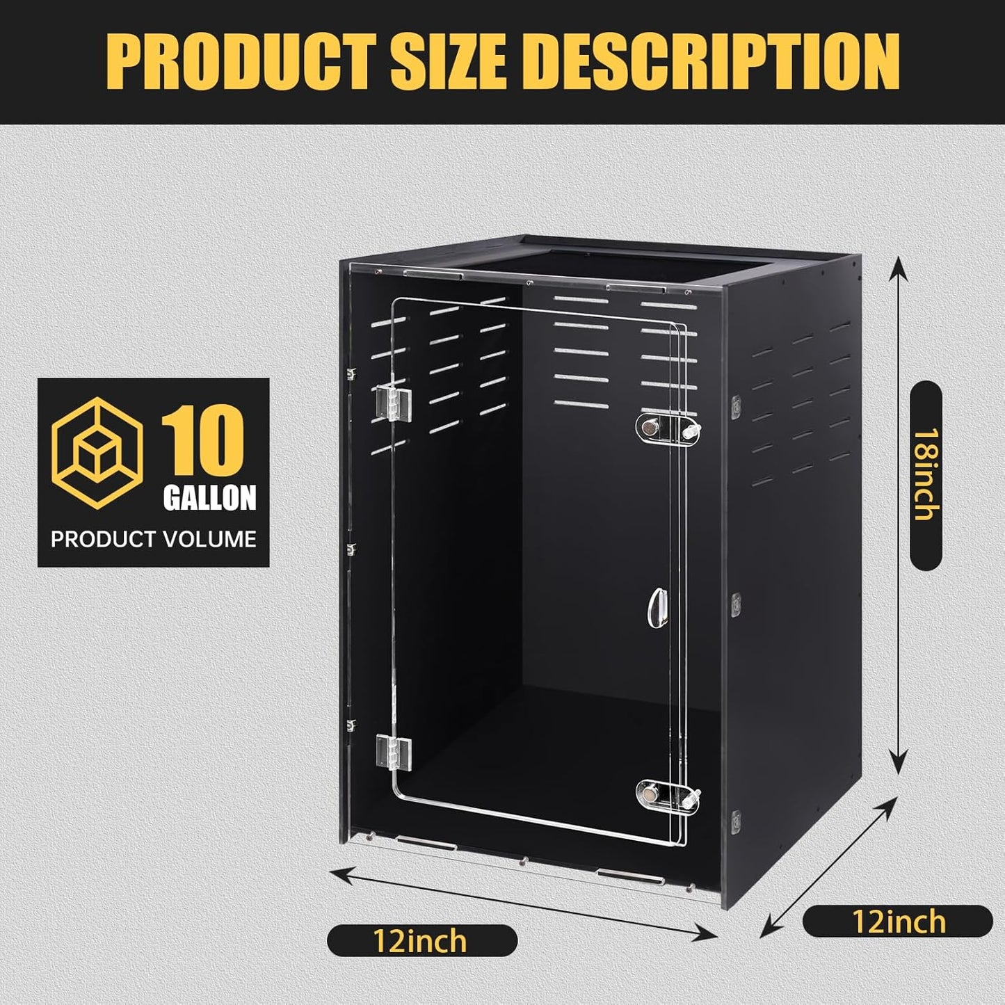 12x12x18 Reptile Enclosure – Acrylic Reptile Tank for Gecko, Snake, and Lizard – Compact PVC Terrarium for Small Pets