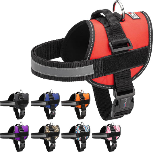 Dogline Dog Harness, Reflective No-Pull Adjustable Vest with Handle, Breathable No-Choke Harness for Small, Medium or Large Dogs Room for Patches Girth 27 to 34 in Red