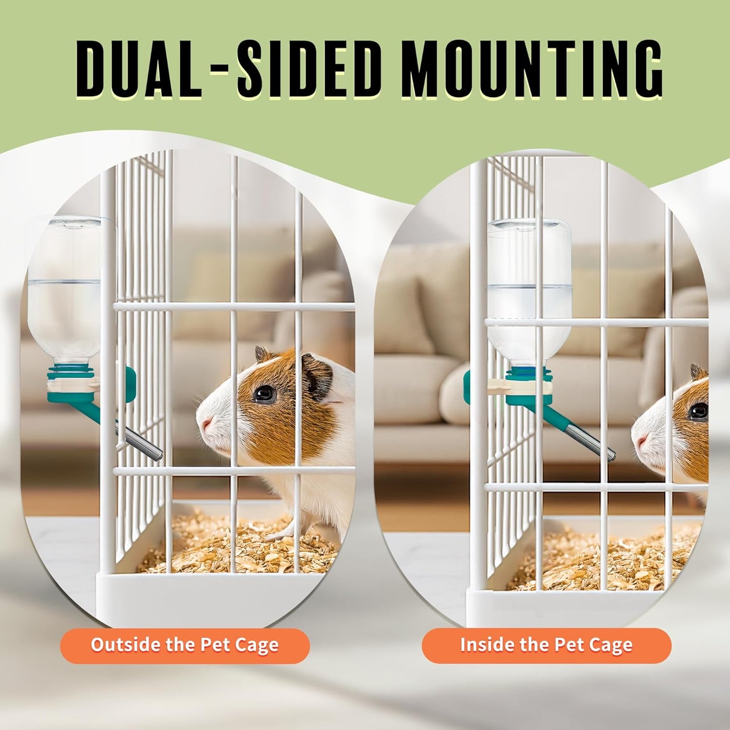 Choco Nose Patented No-Drip Water Bottle/Feeder for Guinea Pigs/Hamsters/Bunnies/Ferrets/Other Small Pets, Critters and Animals - for Cages, Crates or Wall Mount. 10.2oz. Nozzle 10mm, Green (C128)