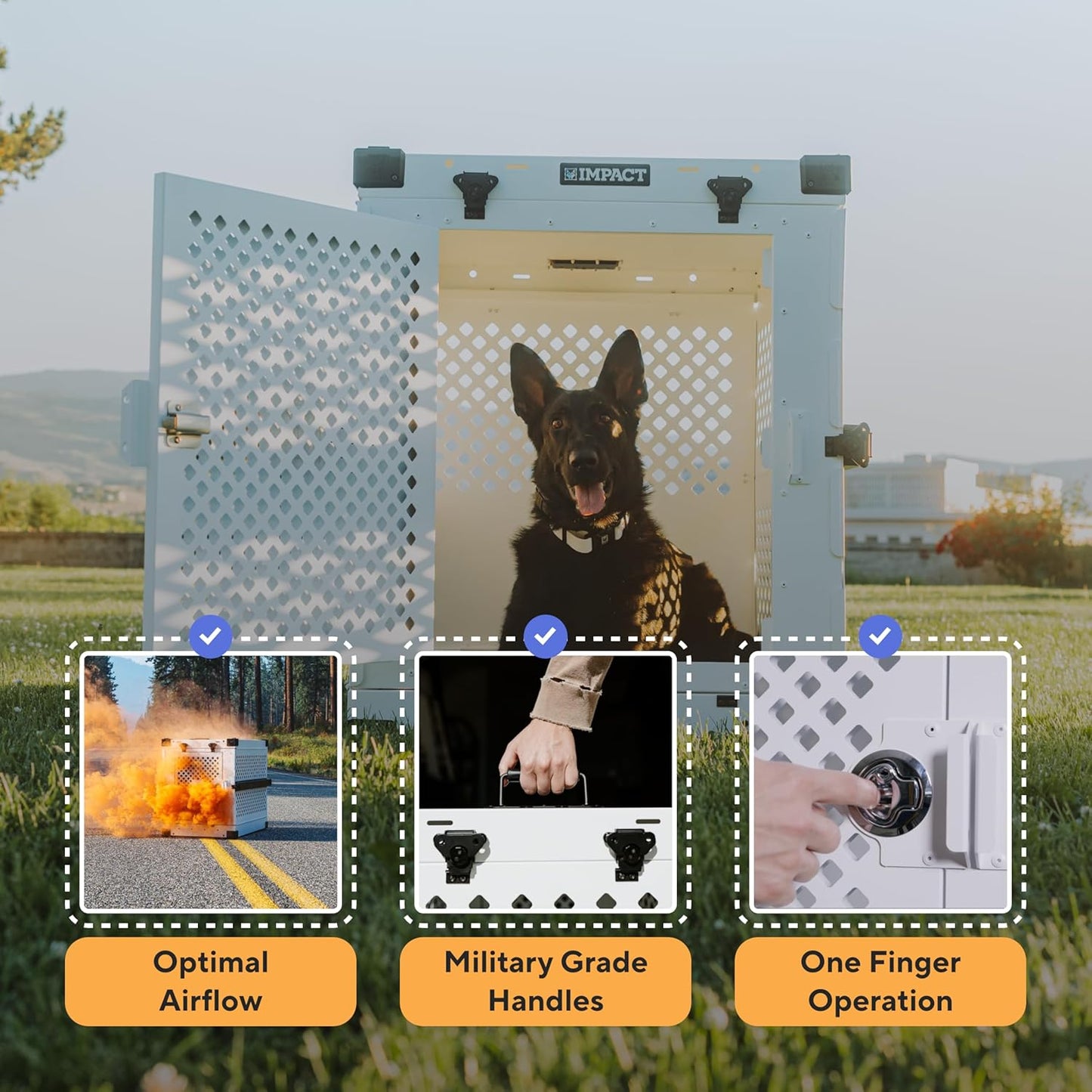 Impact Collapsible Dog Crate - Foldable Hard Crate for Intermediate Dogs - Heavy Duty Travel Kennel with Powder-Coated Aluminum - Quick Setup for Indoor & Outdoor (Black, 34" (34.5" L x 23" W x 29" H)