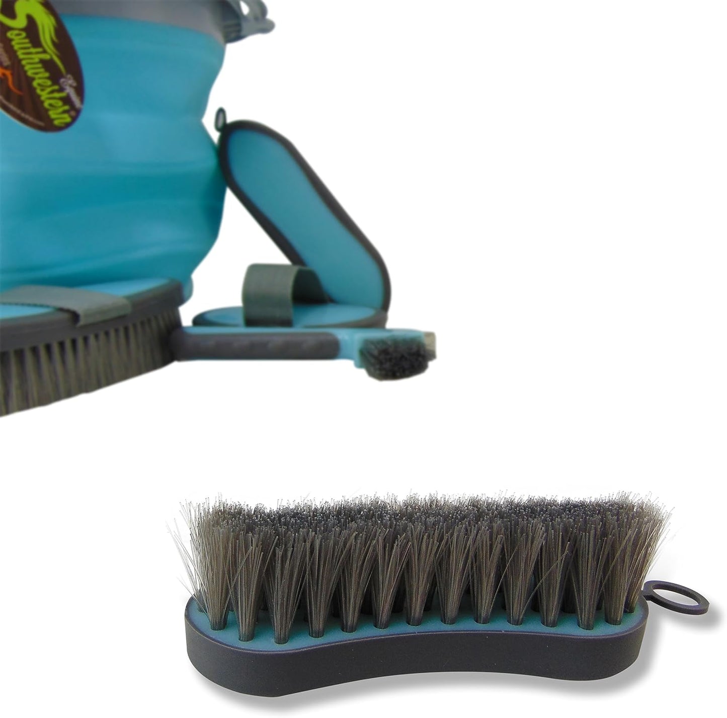 Collapsible Grooming Kit 10 Liter Bucket and 5 Grooming Tools by Southwestern Equine (Turquoise)