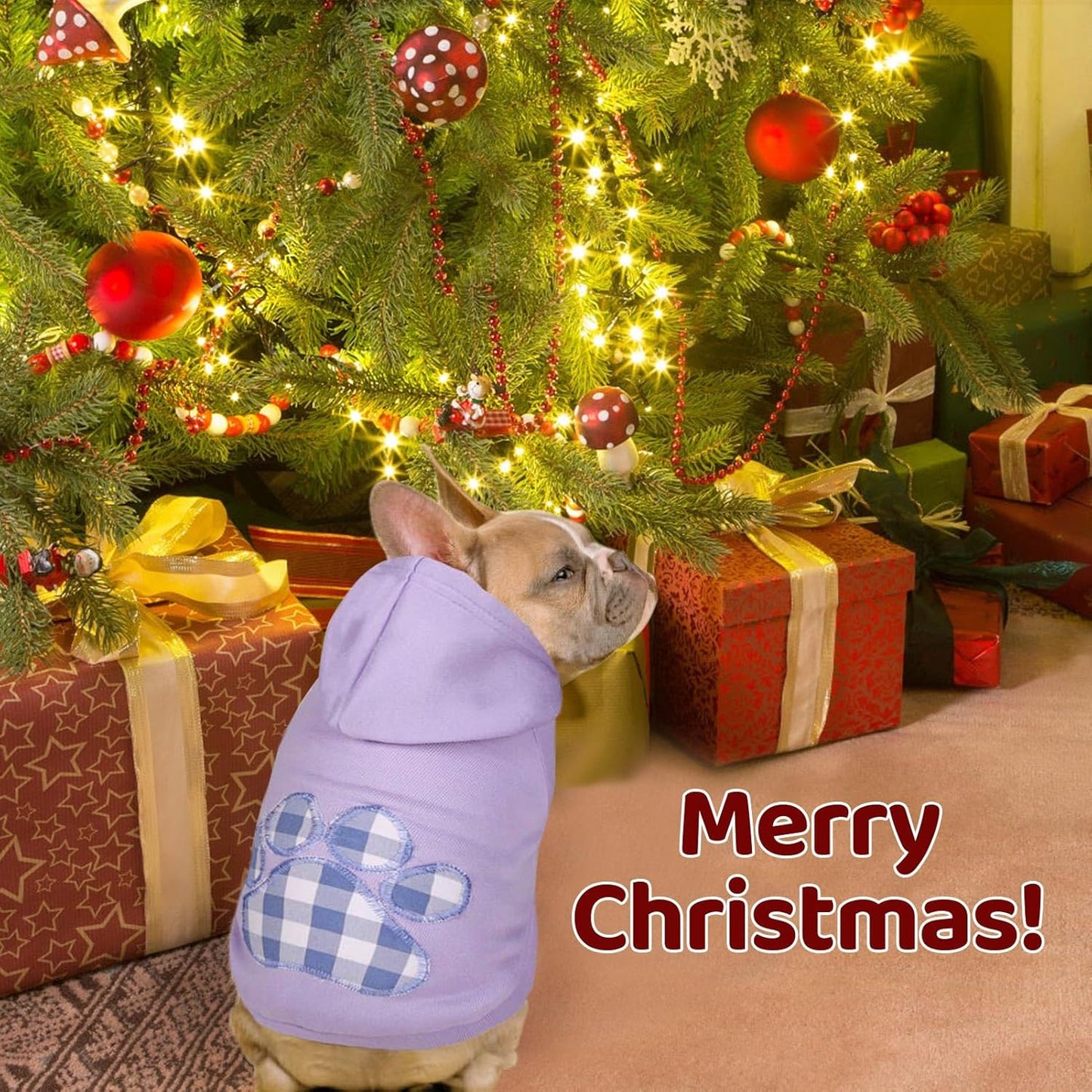 SAWMONG Dog Hoodie,Flannel Pet Hooded Sweater with Hat Puppy Pullover Sweater Shirt,Dog (Purple,XL)