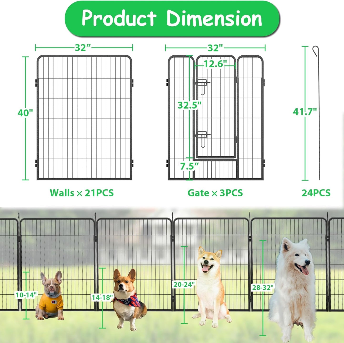 Dog Playpen, Outdoor Dog Fence, 24 Panels, 40" H Dog Pen for Medium/Small Dogs, Heavy Duty Metal Pet Fence with Gate, Portable Dog Fence for RV Camping and Yard (Black)