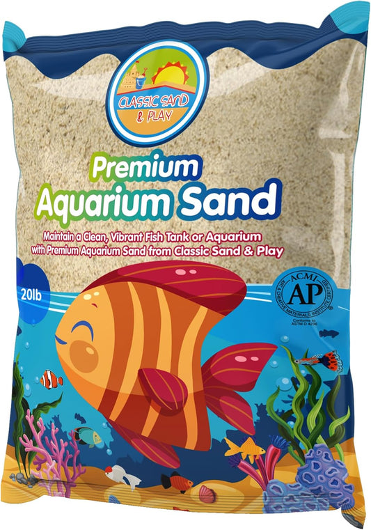 CLASSIC SAND & PLAY Natural Aquarium Sand for Freshwater and Saltwater Tanks, 20 lb. Bag, Improves Filter Life and Filtration Process, Pre-Washed Fine Sand, Natural