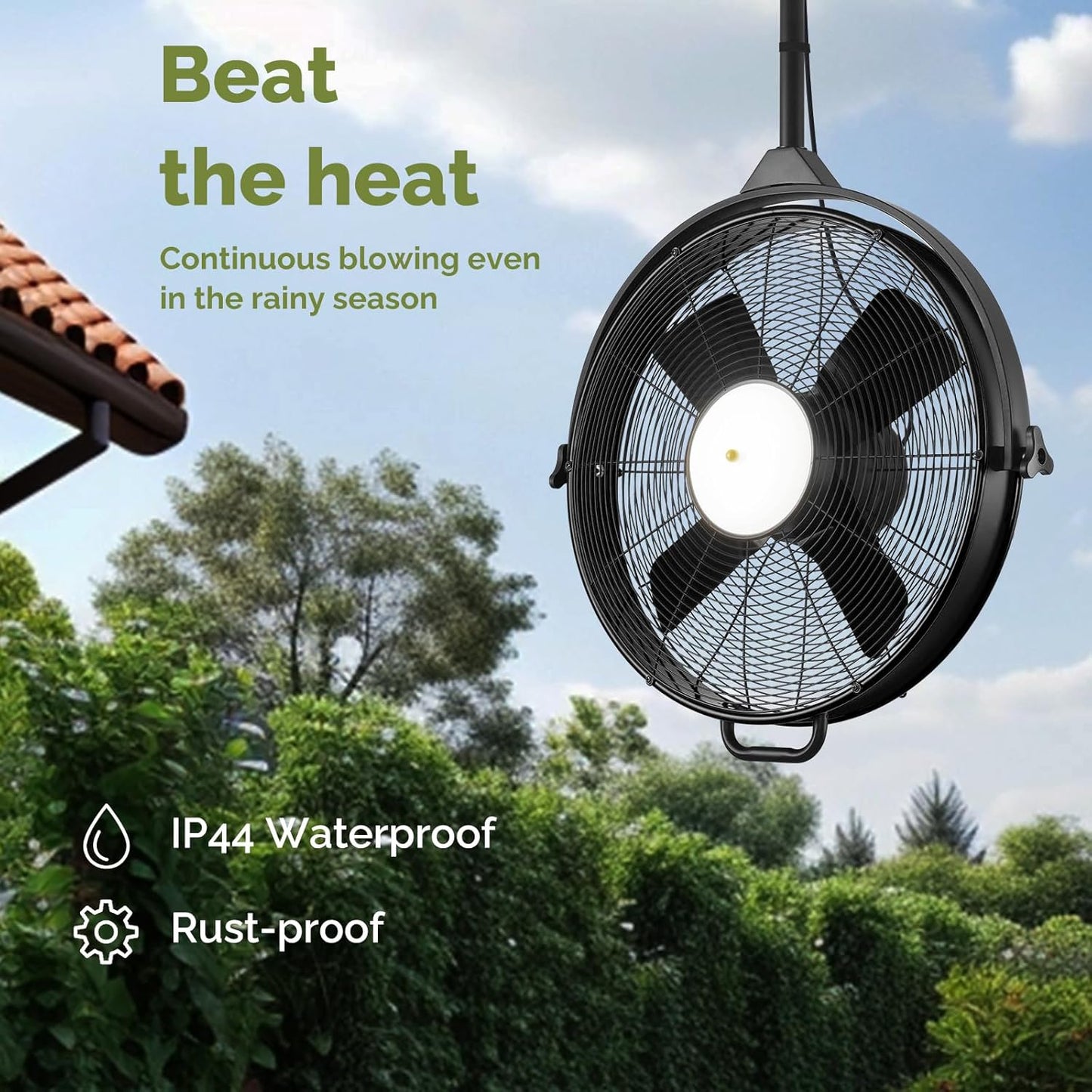 Orison 24.8'' Waterproof Outdoor Ceiling Fan, 6 Speed Ceiling Mounted Plug-In Cord Garage Fan with Remote&APP, 360-degree Manual Vertical Rotation, Hook hanging for Gazebo, Patio, Pergola (Black)