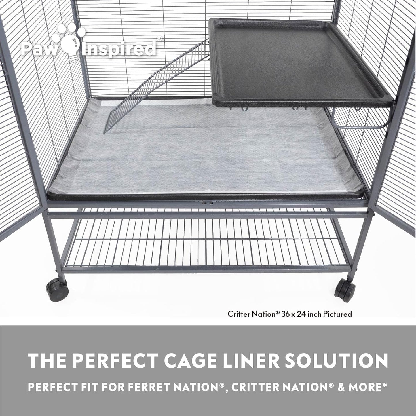 Paw Inspired Disposable Guinea Pig Cage Liners | Bamboo Charcoal Odor Controlling | Super Absorbent Liners Pee Pads for Ferrets, Rabbits, Hamsters, and Small Animals (34x24 (Critter Nation) -12 ct)