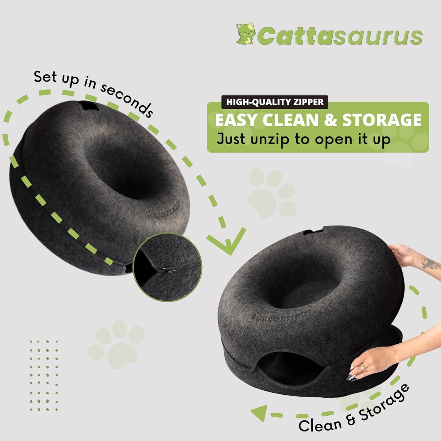 CATTASAURUS Peekaboo Cat Cave for Multiple & Large Cats Up to 30-45 Lbs, Scratch Detachable & Washable Tunnel Bed, Comfy Donut Cat Cave (Light Gray + Dark Gray, Large)