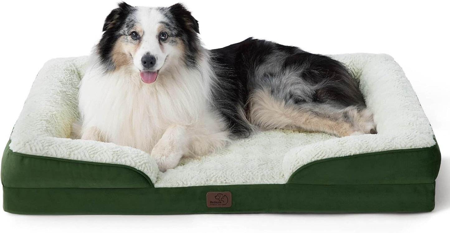 Bedsure XL Orthopedic Dog Bed for Extra Large Dogs - Washable XLarge Dog Cat Bed Waterproof, Comfort Dogs Couch Sofa with Washable Removable Cover, Pet Bed with Nonskid Bottom, Plush-Green, 42"
