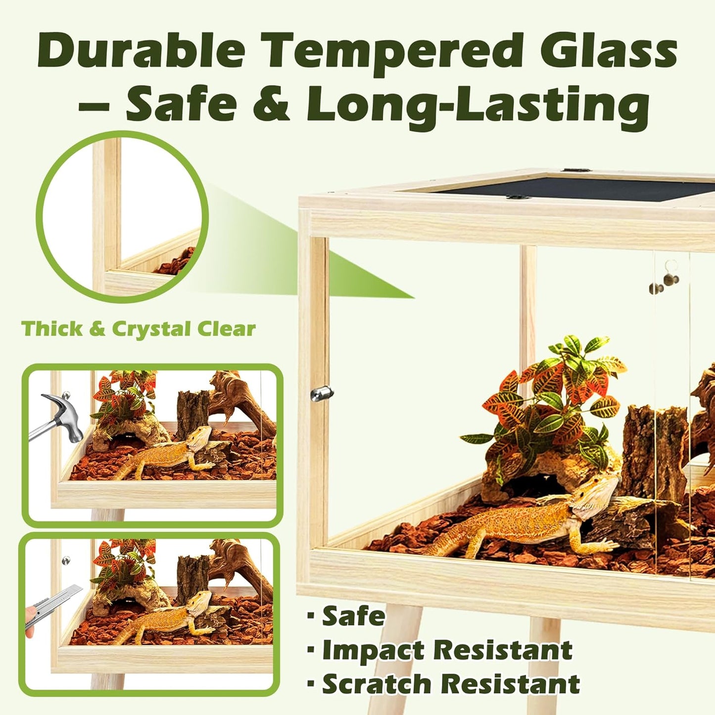 PROLEE Bearded Dragon Tank with Leg,Tempered Glass Lizard Tanks and Reptile Enclosure,Up to 78 Gallon Reptile Tank with Metal Mesh and Lockable Door for Snakes,Chameleon (Oak, 60Gallons,40inch)