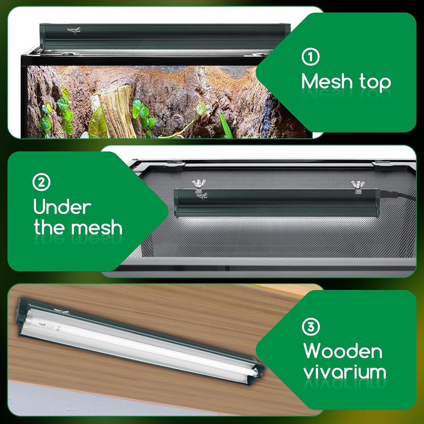 T8 Reptile Light Fixture Combo Kit 15W Light Fixture Jungle Green Reptile Terrarium Hood 10.0 UVB Light Bulb Fluorescent Tube for Bearded Dragon Lizards Tortoise for Tropical and Deserts Reptile lamp