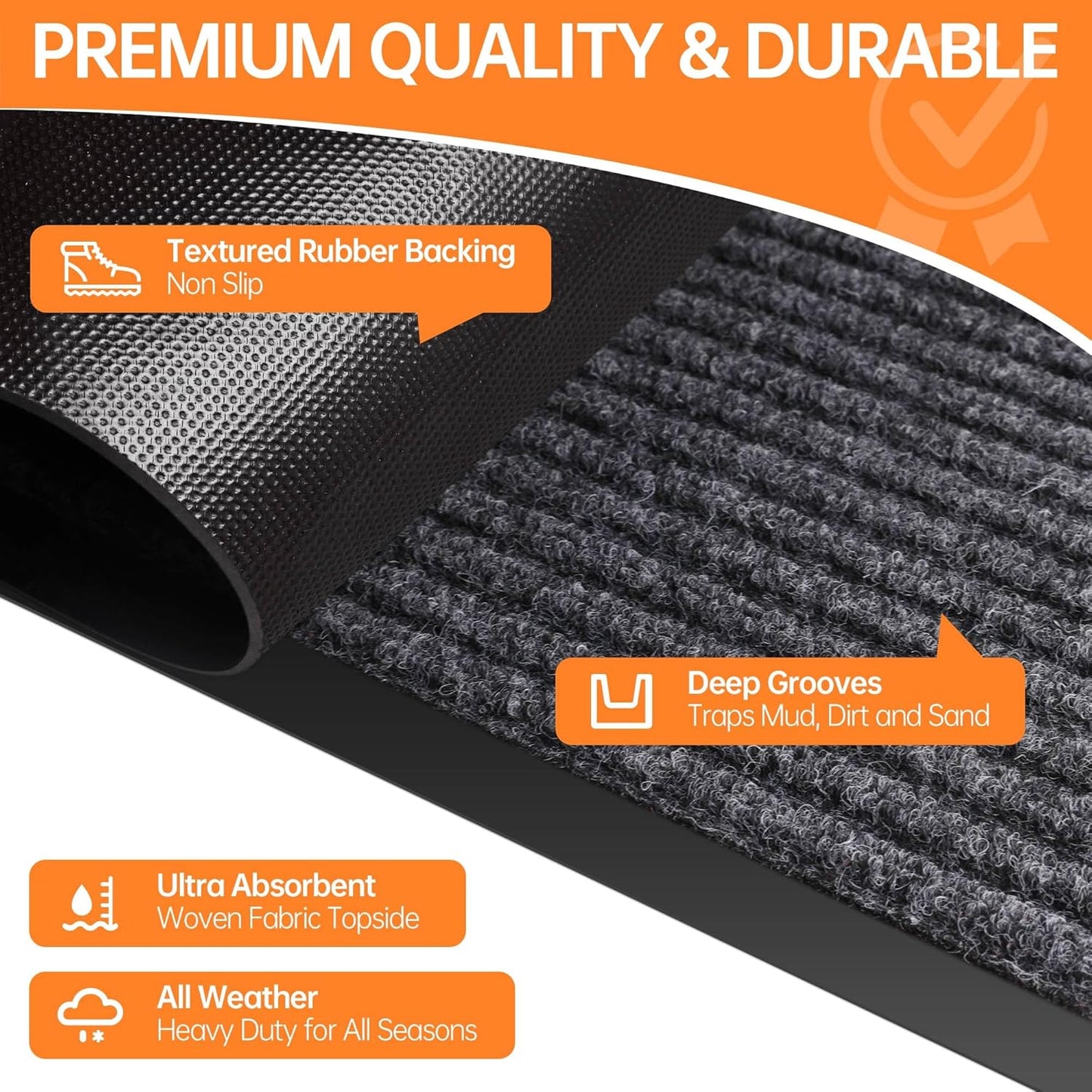 Front Door Mat, 10' x 3' Commercial Floor Mat, Heavy Duty Welcome Mat, Rubber Backing Non Slip Doormat for Entryway