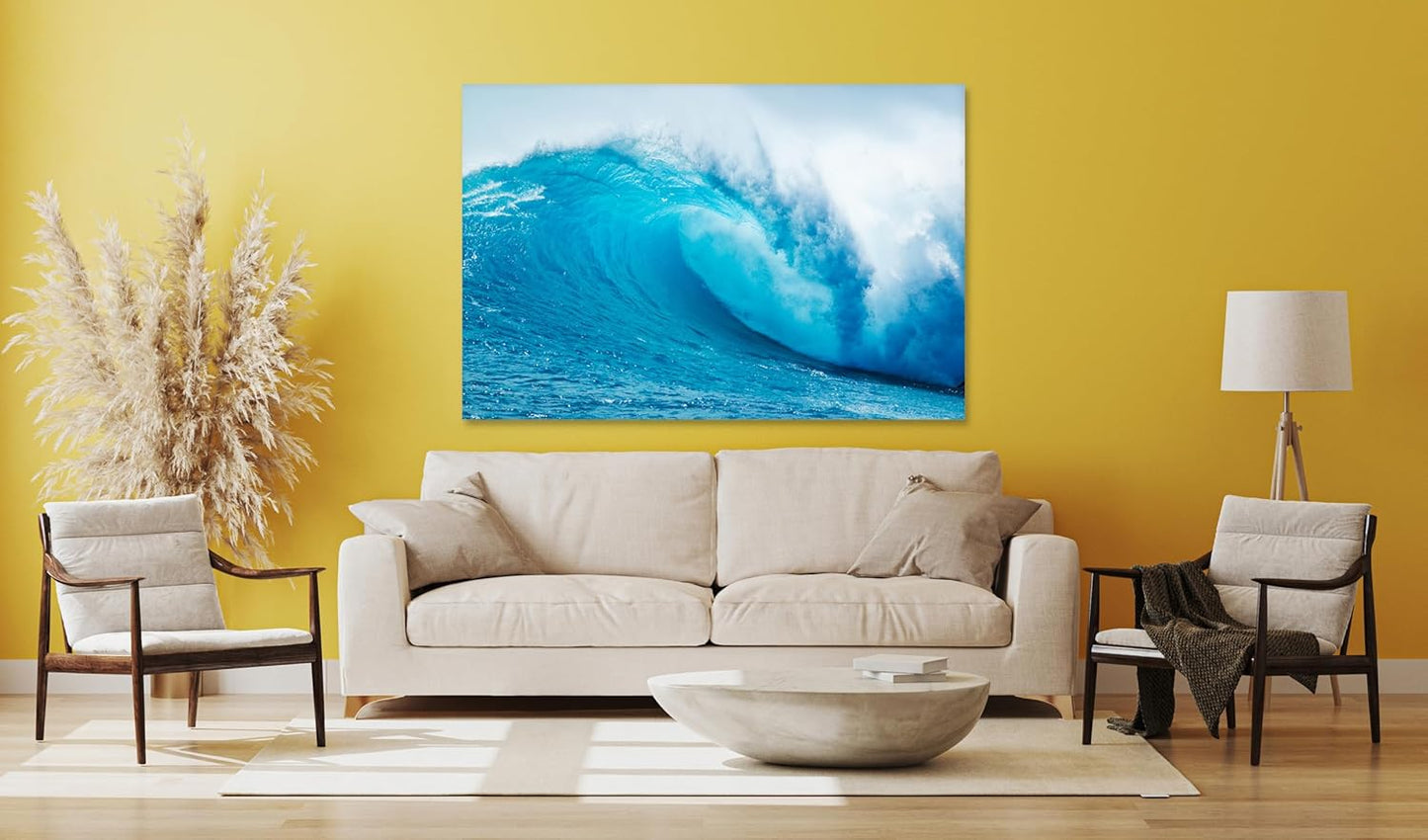 Nature Wall Art Prints - Ocean Forest Mountain Lake Canvas Landscapes - Small to Extra Large Living Room Bedroom Kitchen Bathroom Décor (Blue Ocean Wave, 20L" x 30W")