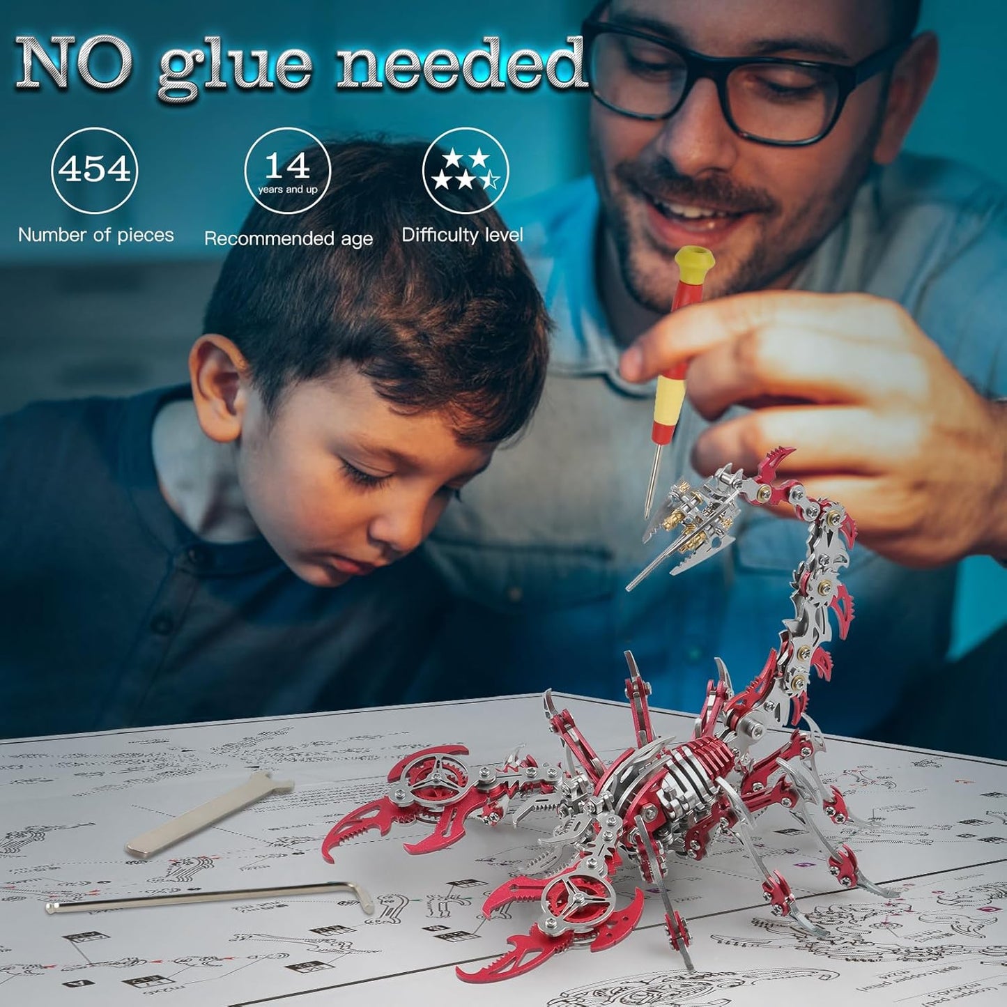 Scorpion 3D Metal Puzzles Kits for Adults Teens – 454 Pcs – Mechanical Assembly Models – 4 Hours to Build – Ideal for Gifts and Decorations (Red)