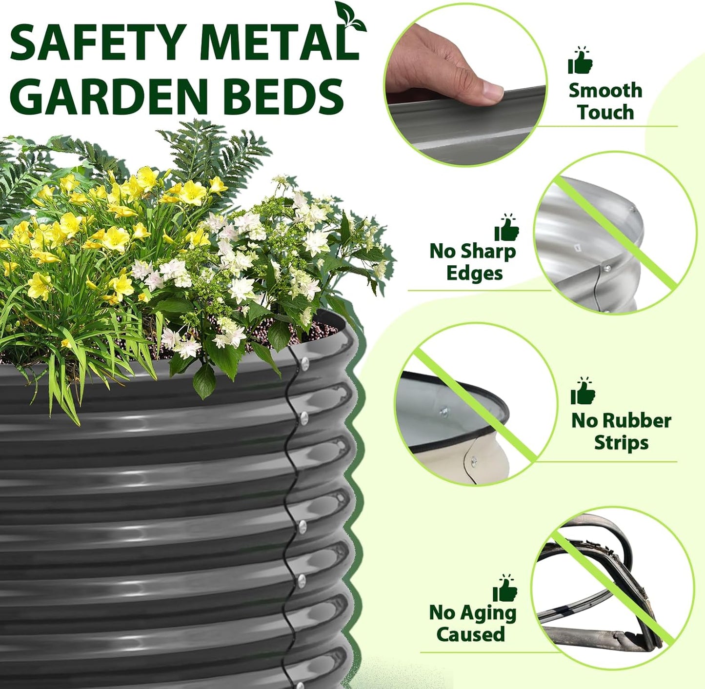 A ANLEOLIFE 6X3X2 ft Galvanized Raised Garden Beds Outdoor, Oval Large Metal Deep Root Planter Box for Planting Vegetables Flowers Herb, Anti-Rust & Easy-Setup, Quartz Grey