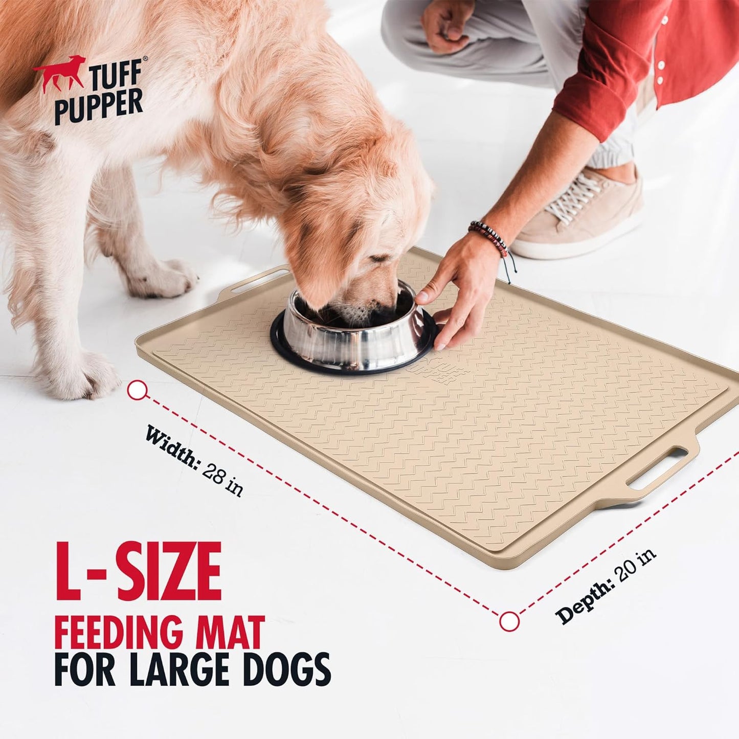 Tuff Pupper 28x20 Large Dog Feeding Mat for Food and Water | Dog Food Mats for Floors | Waterproof Dog Water Bowl Mat | Dog Placemats Pet Food Mat | Silicone Feeding Mat for Cats and Cat Bowls