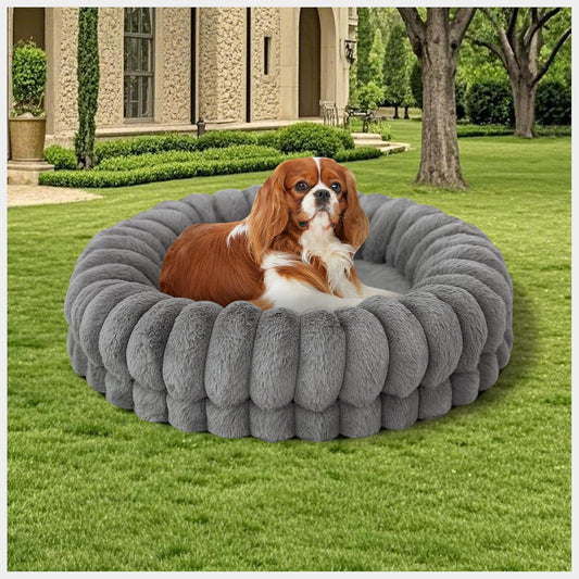BALANCE Luxury Donut Dog Bed, 23 Inches Round Dog Beds for Small Dogs Washable, Orthopedic Calming Pet Bed for Puppy and Cats with Anti-Slip Bottom, Gray