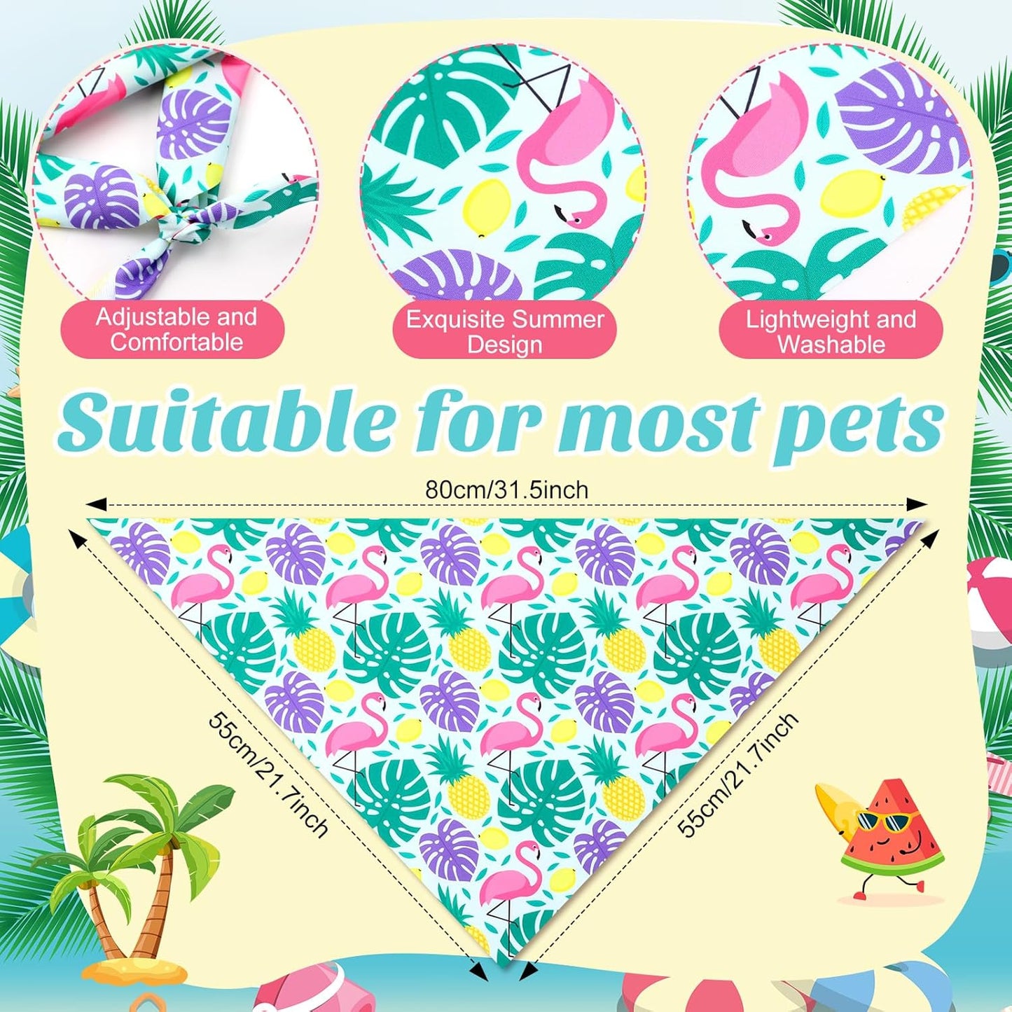 Weewooday 50 Pcs Hawaiian Dog Bandanas Bulk for Dogs Soft Bibs Adjustable Triangle Pet Bandana for Small Medium Large Costume(Hawaii Pattern, 31.5 x 21.7 X21.7 Inch)