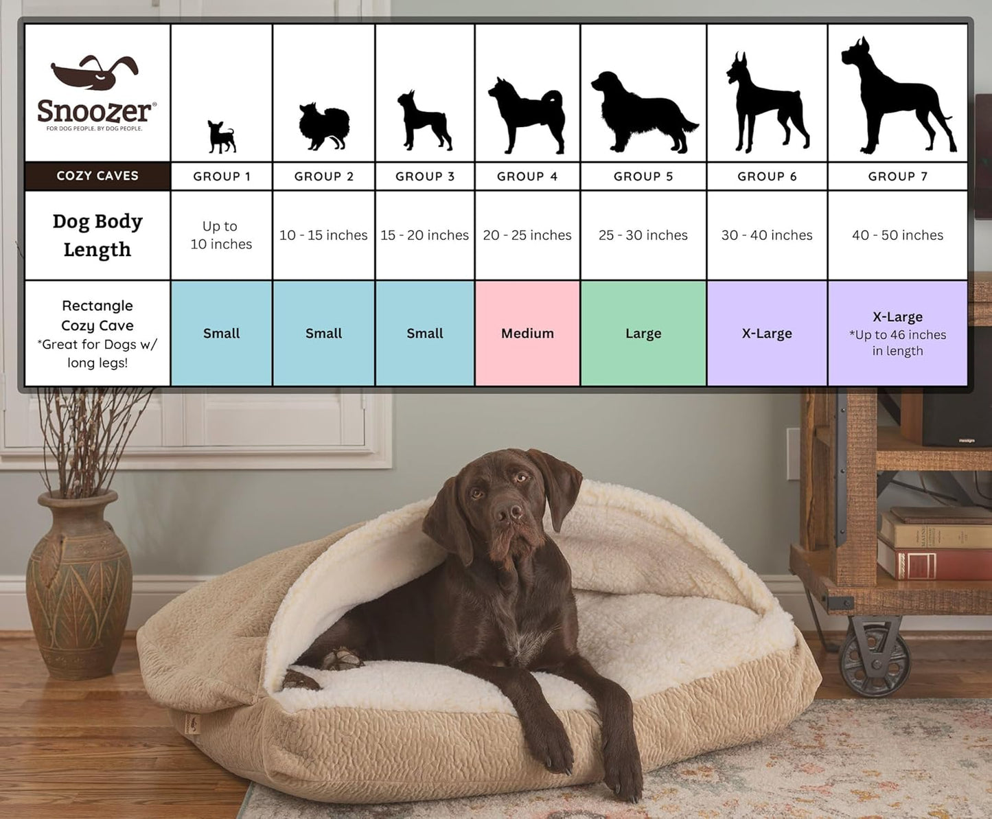 Snoozer Pet Products Luxury Rectangle Cozy Cave Dog Bed with Microsuede, Showdog Collection, Large, Palmer Indigo