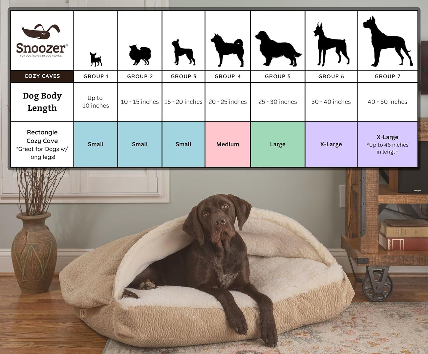 Snoozer Luxury Rectangle Cozy Cave Dog Bed - Indoor Dog Bed with Cover Cave, Covered Calming Burrow for Small & Medium Sized Pets with Blanket Attached, Enclosed, Washable -Medium, BarkelyBlackDiamond