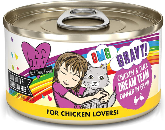 Weruva B.F.F. OMG - Best Feline Friend Oh My Gravy!, Chicken & Duck Dream Team with Chicken & Duck in Gravy, 2.8oz Can (Pack of 12)