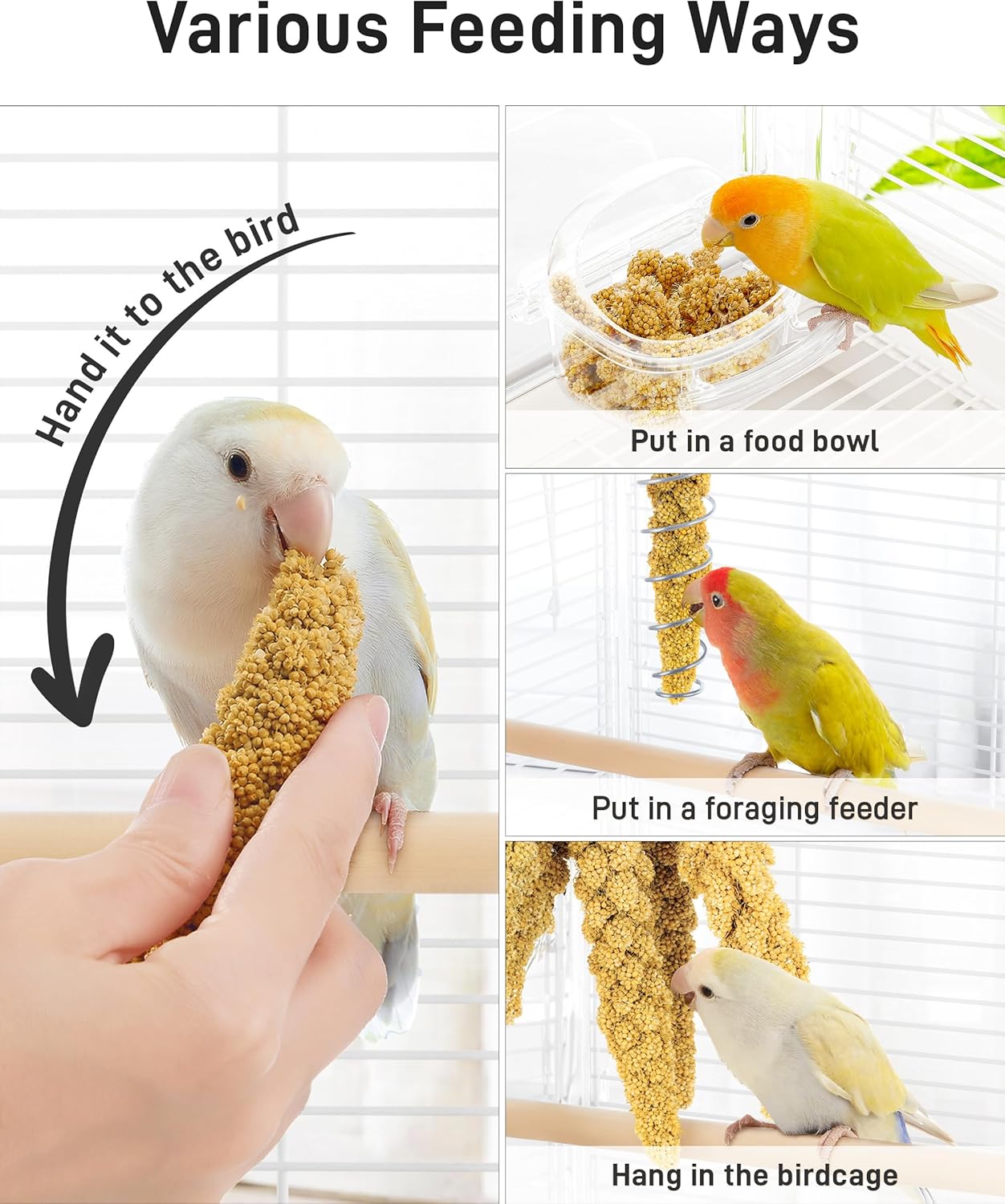 BUCATSTATE 2.2lbs Millet for Birds, Sun-Dried Parakeet Food for Parrot, Budgie, Cockatiel, Finches, Lovebird, GMO-Free Parakeet Treats (2.2lbs)