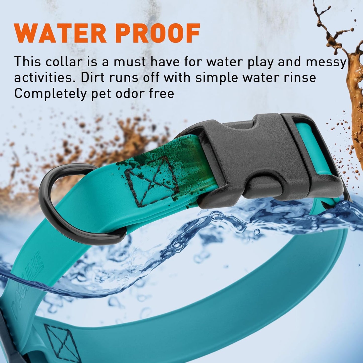 Dogline Biothane Waterproof Dog Collar with Quick Release Buckle Strong Coated Nylon Webbing with Odor- Proof for Easy Care Easy to Clean Fits Small Medium or Large Dogs, Teal 3/4" W 12-19" L