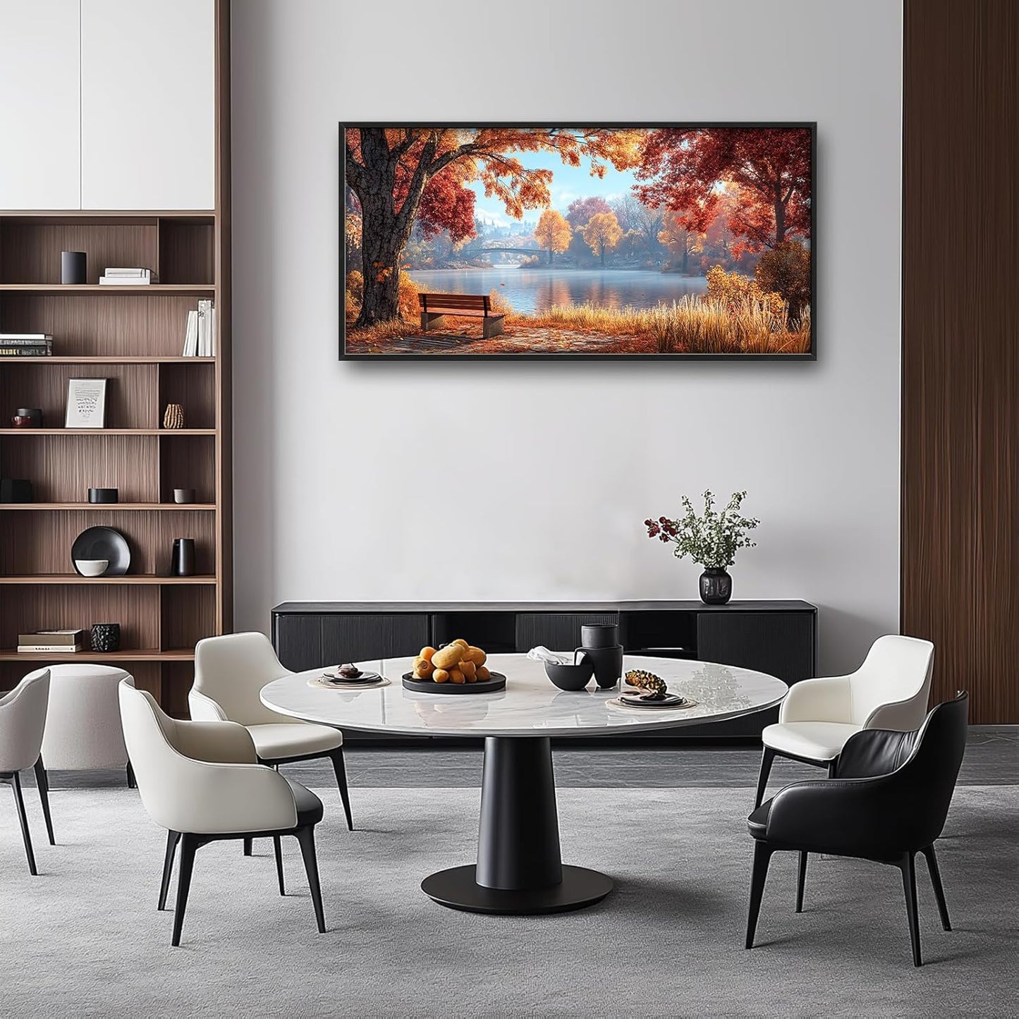 Large Autumn Tree Wall Art for Living Room, Framed Oversized Lake Landscape Wall Decor Nature Canvas Painting Modern Artwork for Living Room Bathroom Bedroom Office Dining Room 60"x30"