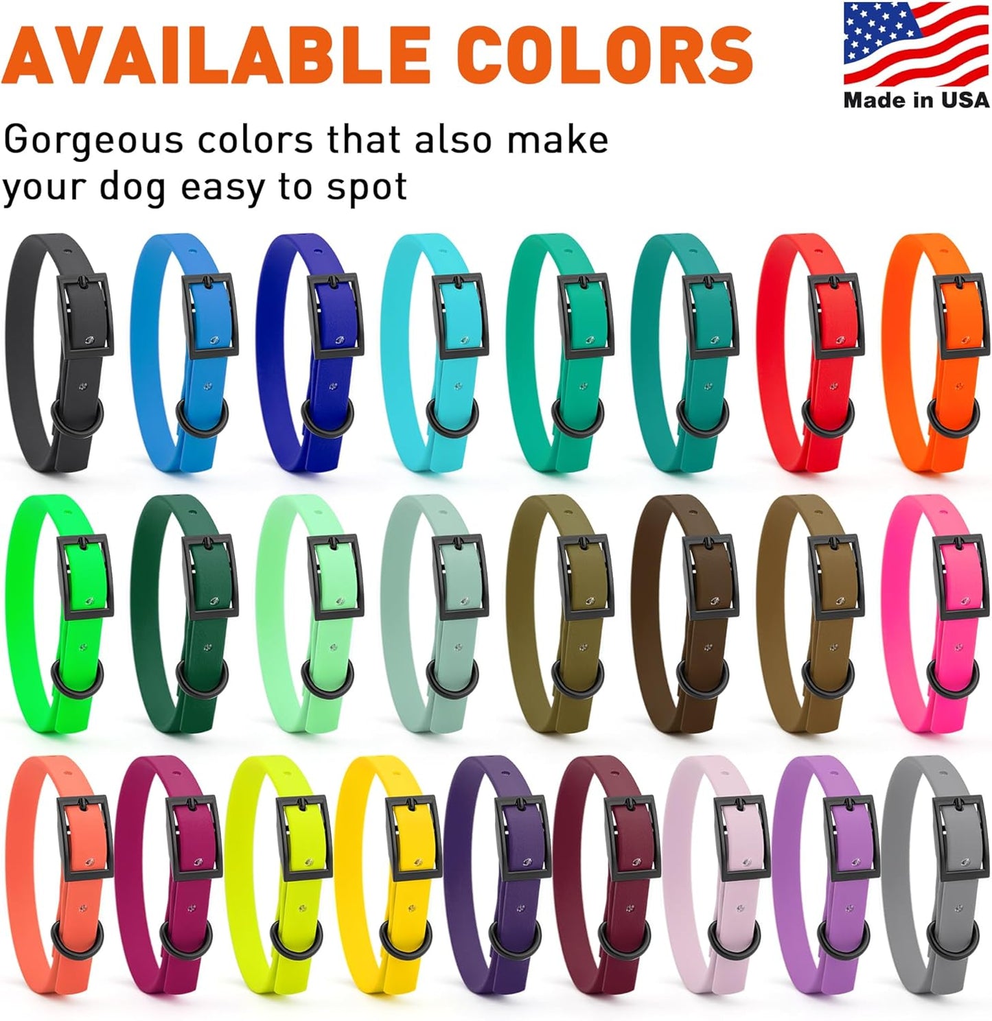 Dogline Biothane Waterproof Dog Collar Strong Coated Nylon Webbing with Black Hardware Odor- Proof for Easy Care Easy to Clean High Performance Fits Small Medium or Large Dogs, Coral