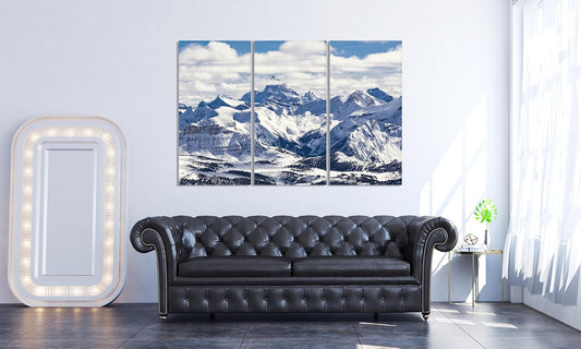 Nature Wall Art Prints - Ocean Forest Mountain Lake Canvas Landscapes - Small to Extra Large Living Room Bedroom Kitchen Bathroom Décor (Snowy Mountains Landscape, 31L" x 47W" - 3 Panels)