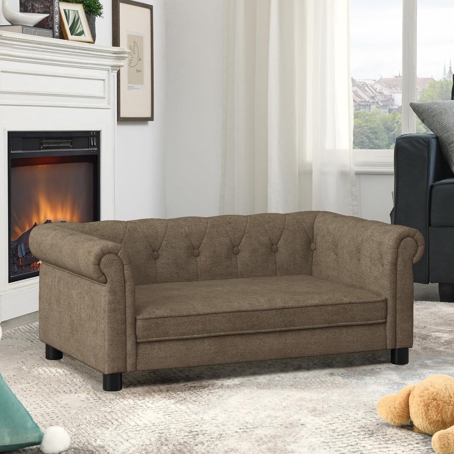 Dog Sofa Couch for Medium to Large Dogs, Memory Foam Pet Sofa Couch with Washable Fabric, Durable Elevated Dog Bed with Legs, Removable Cushion for Medium and Large Dogs, Brown