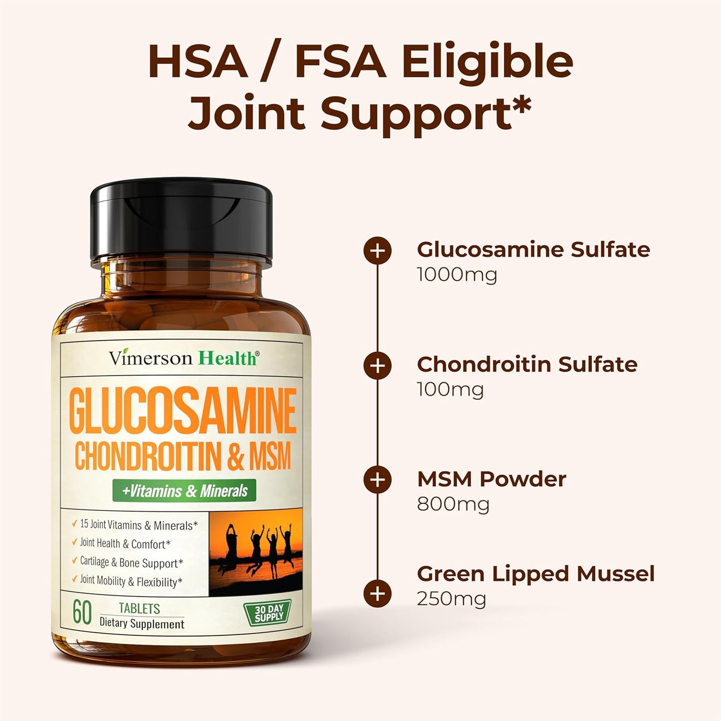 Glucosamine Chondroitin MSM Supplement – Advanced Joint Supplements for Men and Women w/Glucosamine Sulfate 1000mg, Chondroitin Sulfate & MSM, Vitamin B12 and More for Joint Health – FSA Eligible