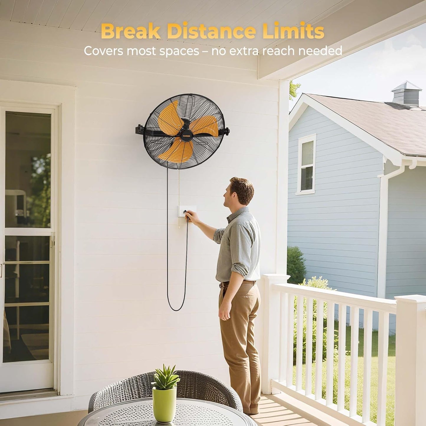 18 Inch Wall Mount Fan, Extended 6.6ft Power Cord, 360° Tilt Adjustment, 3-Speed, IP44 Industrial Commercial Wall Mounted Fan for Greenhouse, Garage, Workshop, Covered Patio, 1 Pack