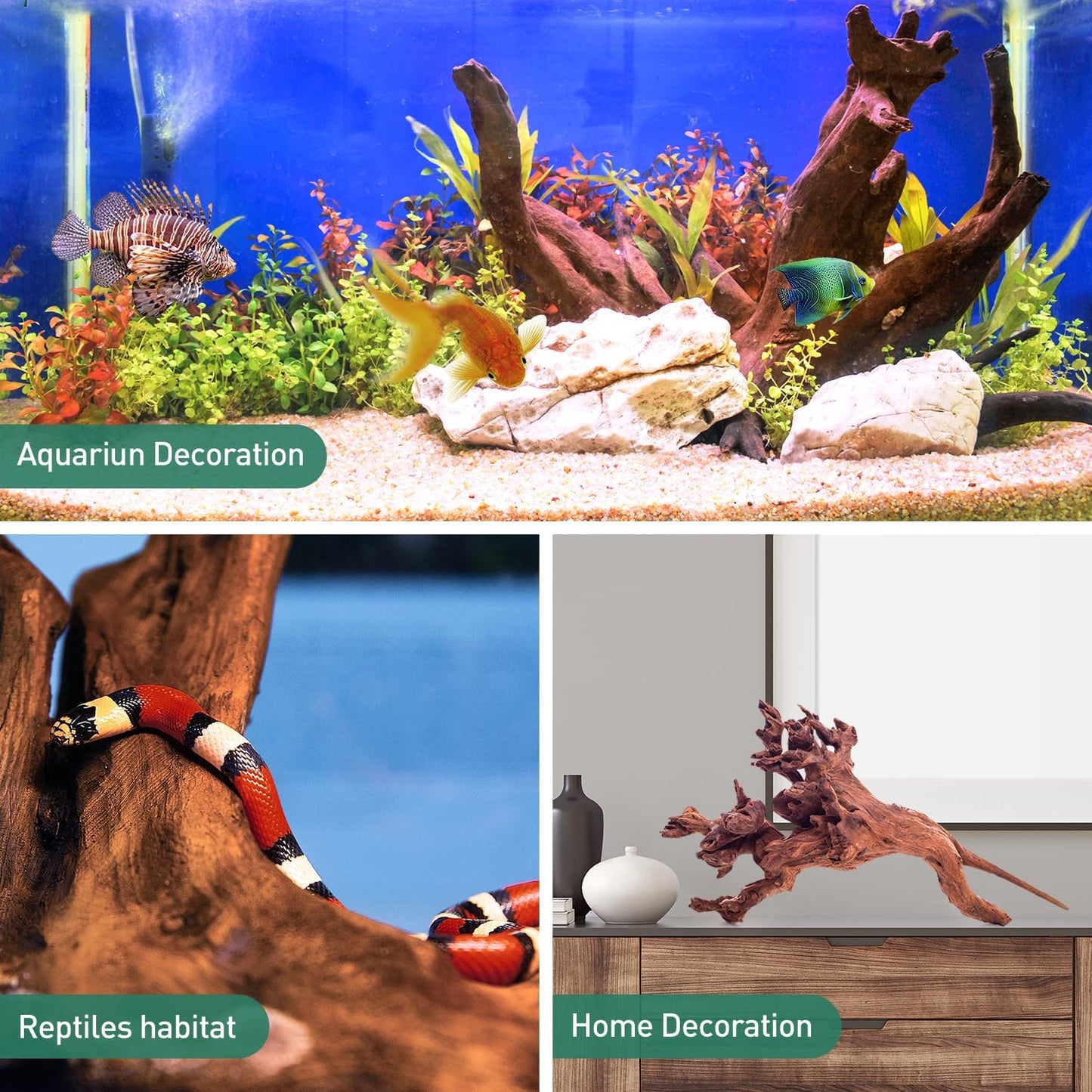 WDEFUN Natural Extral Large Driftwood for Aquarium Decor, 2-Piece 14''-18'' Driftwood for Decorations on Fish Tank, Reptiles Bearded Dragon Accessories or Air Plants