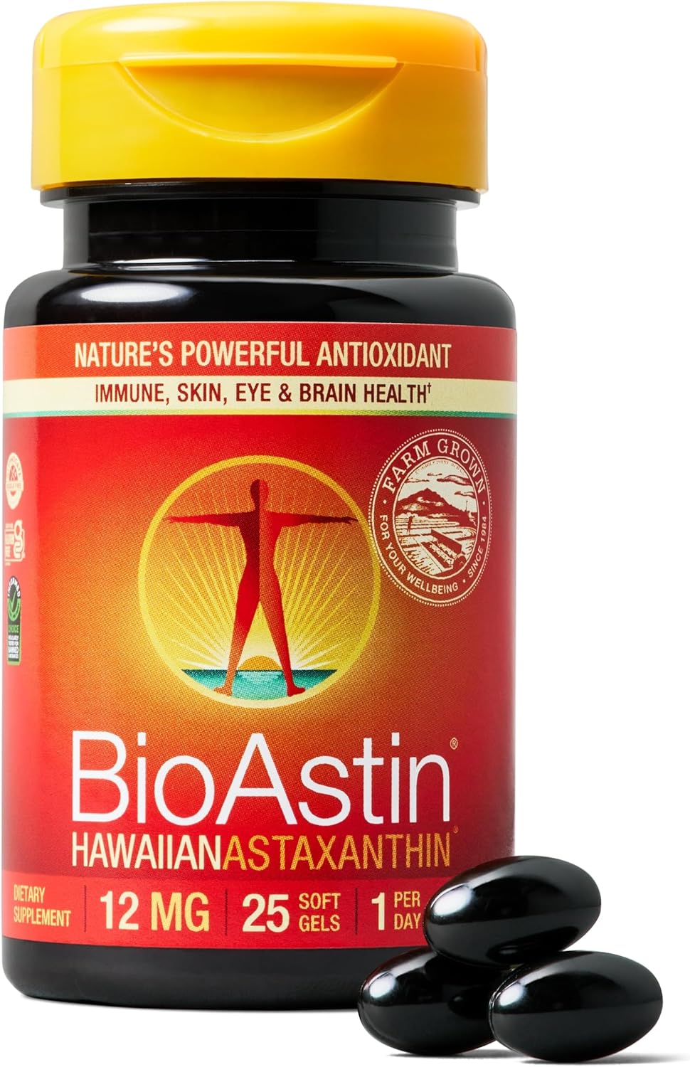 Nutrex Hawaii BioAstin Hawaiian Astaxanthin - 12mg, 25 Softgels - Farm-Direct Premium Antioxidant Supplement to Support Eye, Skin, Joint & Immune System Health - Non-GMO & Gluten-Free