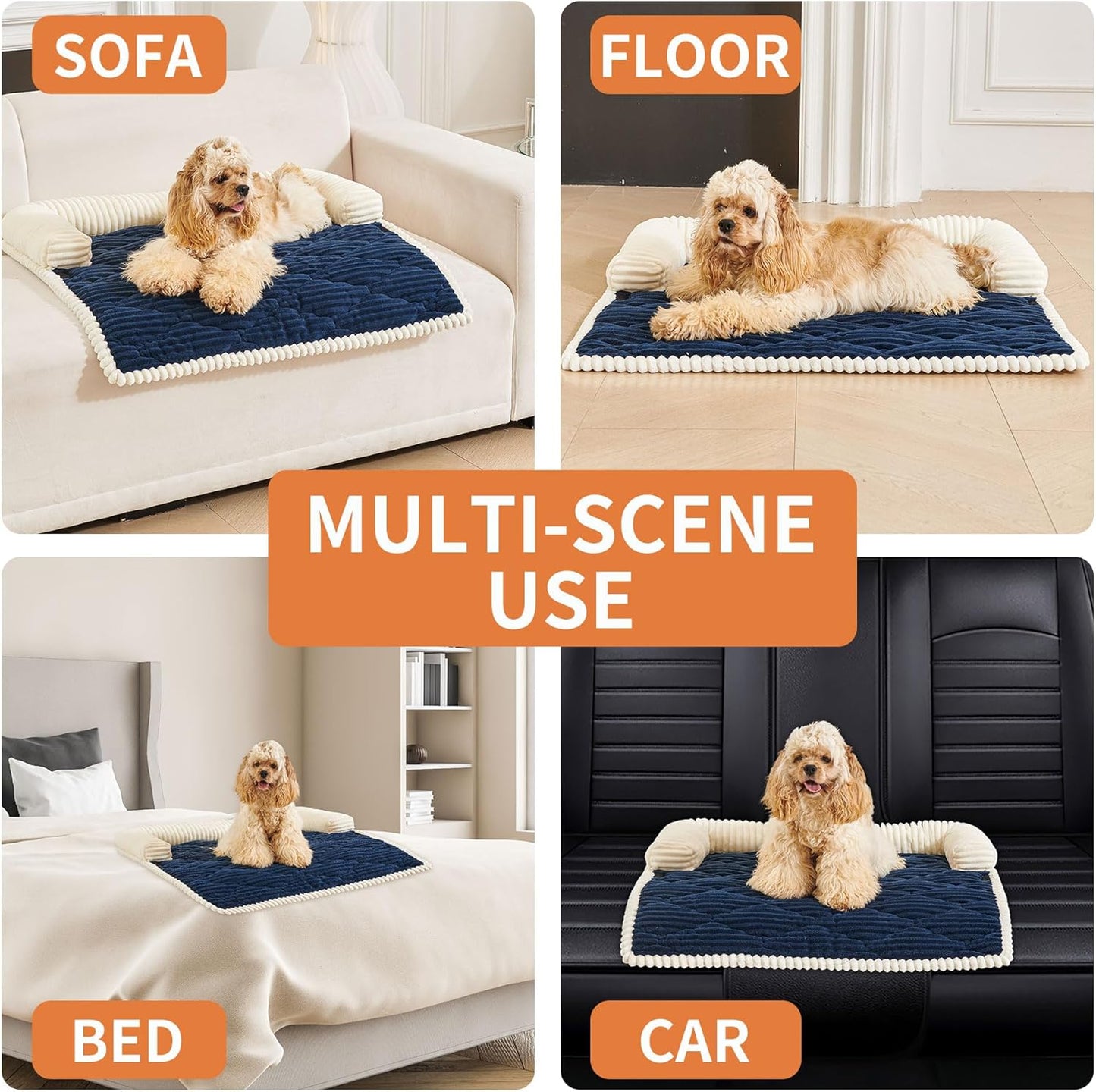 HAOMAIJIA Dog Couch Bed for Small Dogs, Non Slip Pet Couch Covers for Sofa Thick Soft Washable Dog Couch Cover Protector All Seasons Universal Dogs and Cats Bed Mat (Navy Blue, Small)