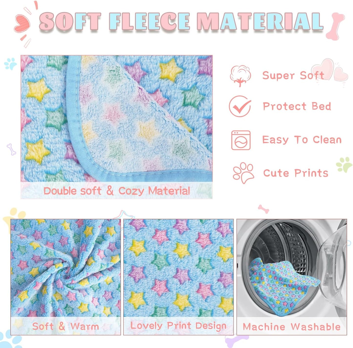 6 Pack Guinea Pig Cage Liner, Washable Guinea Pig Fleece Blankets Beding Accessories, Flannel Throw Warm Sleep Mat, Pet Pee Pads for Small Animal Hamster Rabbit Puppy Cat (Light Color, 30x20 Inch)