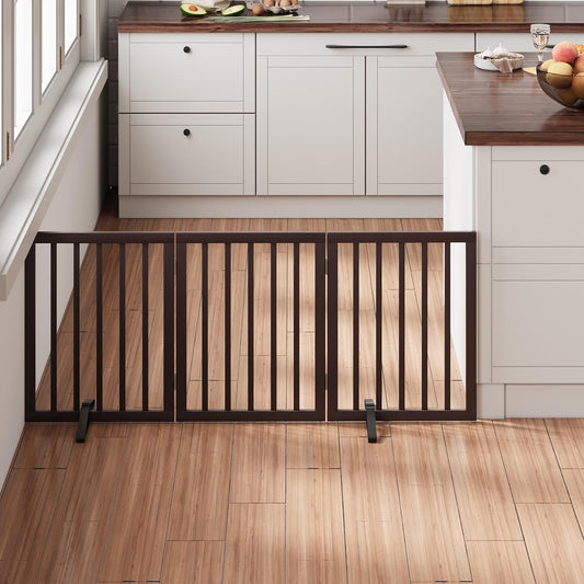 Brown 18-55" Wide Dog Gate, Bamboo Freestanding Pet Gates for Dogs, Puppy Fence