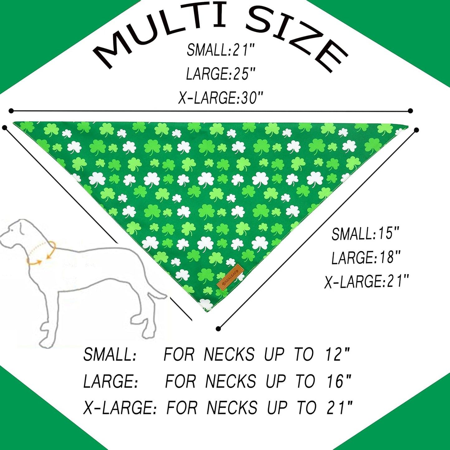 Realeaf St. Patrick's Day Dog Bandanas 2 Pack, Triangle Reversible Pet Scarf for Boys and Girls, Premium Durable Fabric, Holiday Bandana for Medium and Large Dogs (Large)