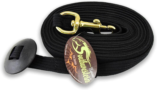 Southwestern Equine Lunge Line for Horses Cotton Horse Lunge Line with Bolt Snap & Rubber Stop (Black, 24')