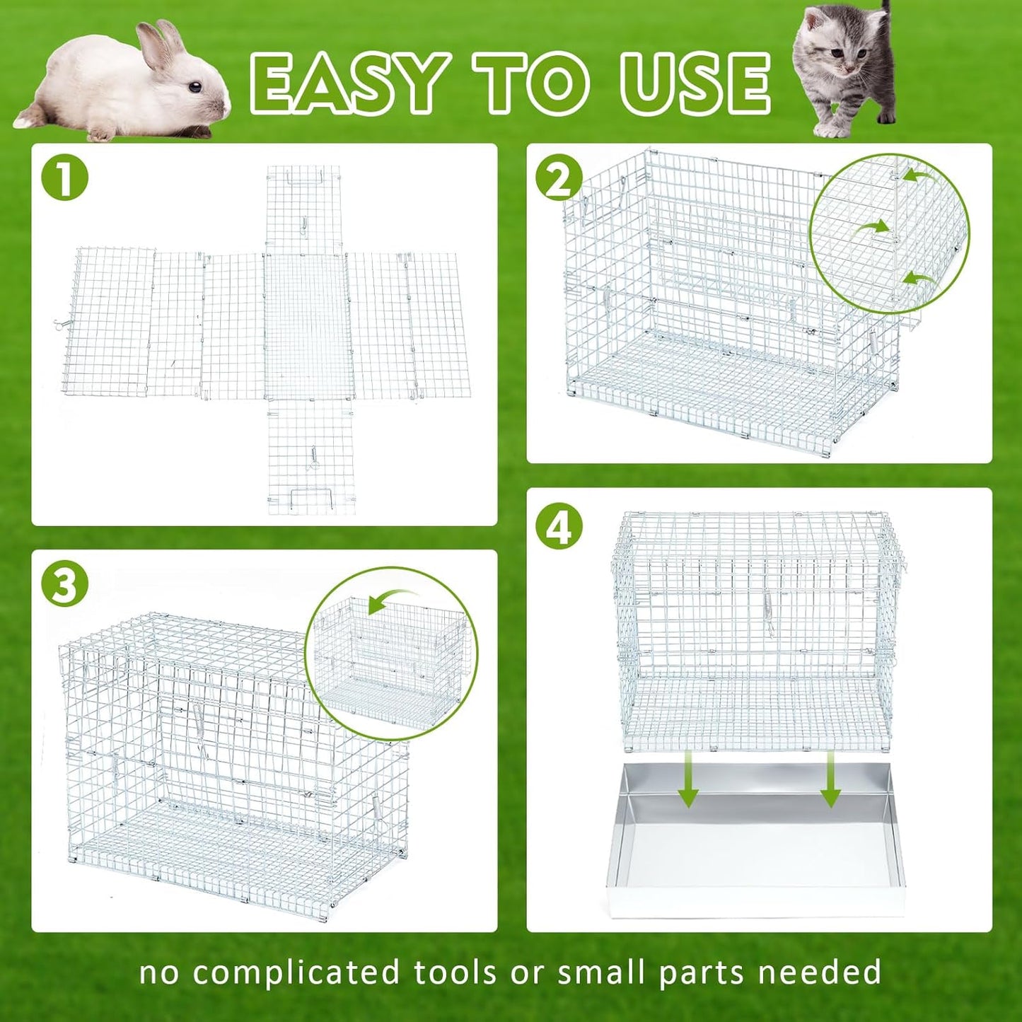 Folding Rabbit Cage, 18 x 10 x 14 in Portable Bunny Carrier with Tray and Handles for Transport, Travel or Temporary Housing, Indoor Outdoor Pet Habitat Animal Enclosure