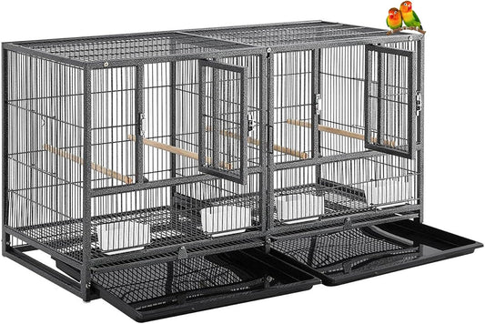 Combo Stacker Center Divided Breeder Breeding Bird Flight Double Rolling Cage for Aviaries Canaries Cockatiels Lovebirds Finches Budgies Small Parrots (BlackVein, One Stacker Without Stand)