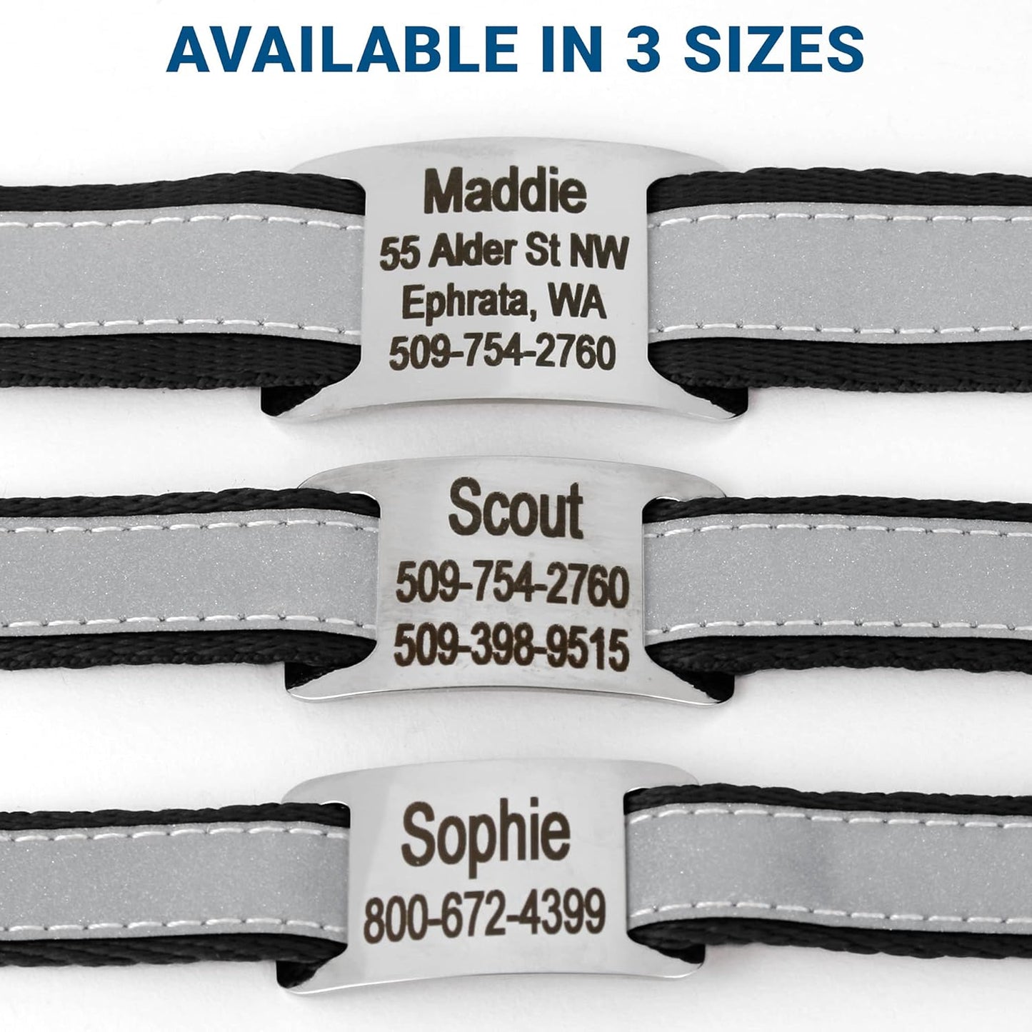 GoTags Reflective Personalized Dog Collar with Nameplate, Adjustable Dog Collar with Custom Engraved Steel Slide On Pet ID Tag, Silent, No Noise Dog Tag for Large Medium or Small (Black, Large)